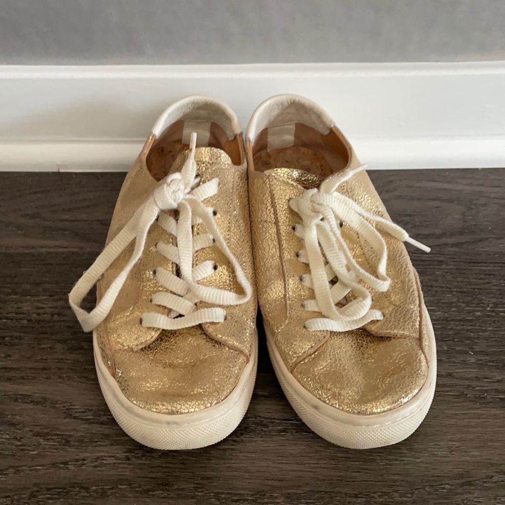Soludos Gold Leather Sneakers